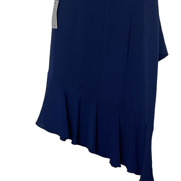 Maggy London Crepe Asymmetric Sheath Dress, Navy, Women's 4 - Picture 9 of 10